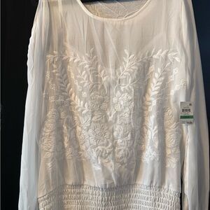 White Embroidered Long Sleeve Blouse